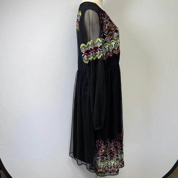 ASOS Embroidered Black Mesh Tulle Dress Size 14 - Picture 7 of 11